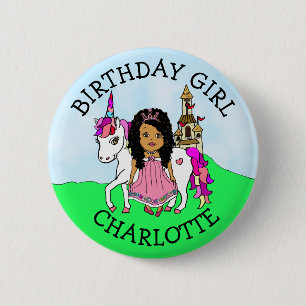 Badge Rond 5 Cm Fille d'anniversaire Personnaliser Bouton Princess