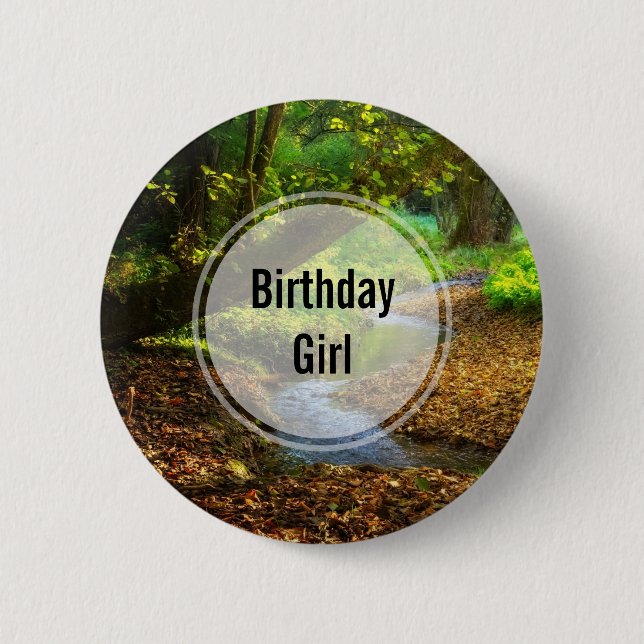 Badge Rond 5 Cm Fille d'anniversaire Photo d'un ruisseau Forest (Devant)