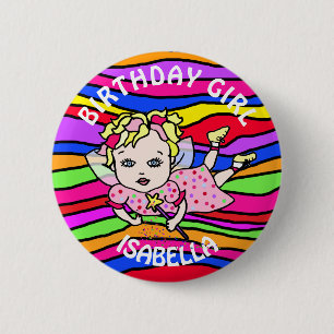 Badge Rond 5 Cm Fille d'anniversaire rose joli personnalisé