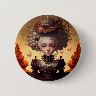 Badge Rond 5 Cm Fille d'automne et son Casquette