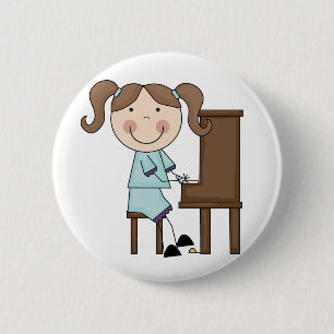 Badge Rond 5 Cm Fille de bâton jouant le piano