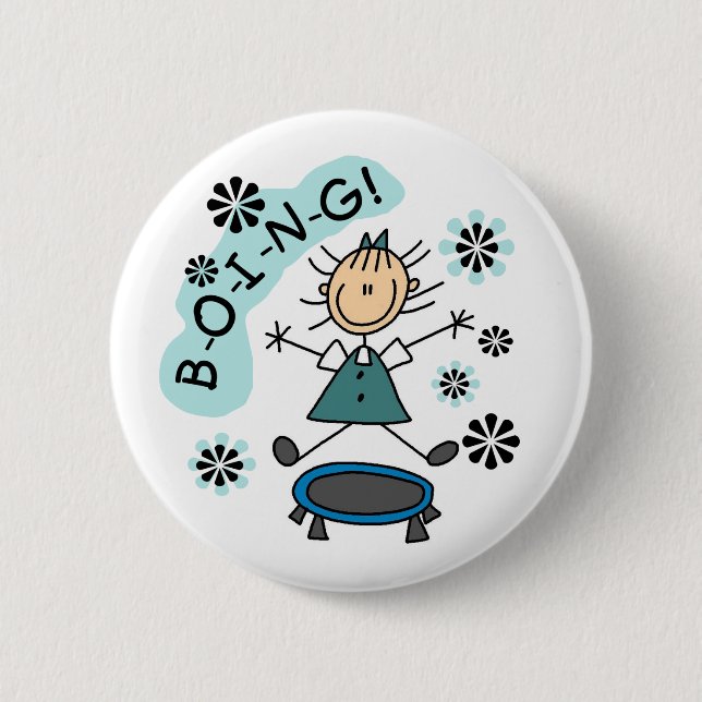 Badge Rond 5 Cm Fille de bâton sur le trempoline (Devant)