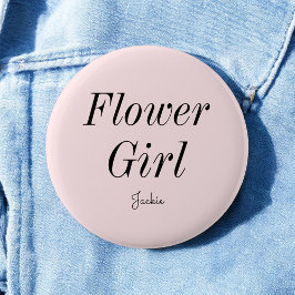 Badge Rond 5 Cm Fille de Fleurs Rose Pâle Mariage Noir
