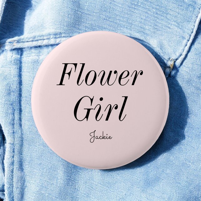Badge Rond 5 Cm Fille de Fleurs Rose Pâle Mariage Noir (Créateur téléchargé)