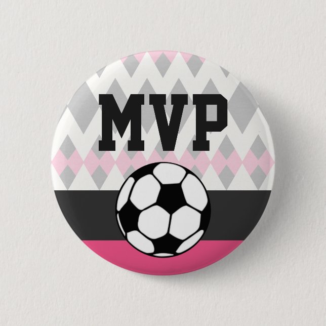 Badge Rond 5 Cm Fille de soccer fête Personnalisée Anniversaire MV (Devant)