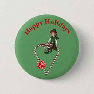 Badge Rond 5 Cm Fille Elf Sucre de canne Coeur Noël