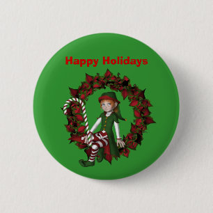 Badge Rond 5 Cm Fille Elf sur le Pin de bouton de vacances de Noël