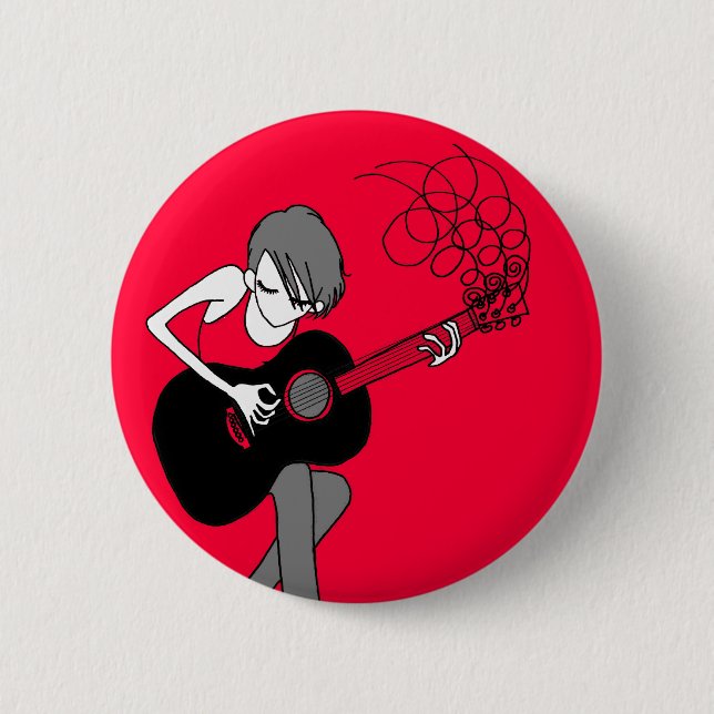 Badge Rond 5 Cm Fille et un bouton de guitare (BU24) (Devant)