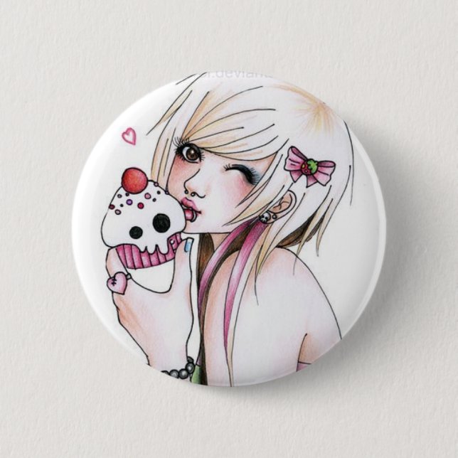 Badge Rond 5 Cm fille mignonne de petit gâteau (Devant)