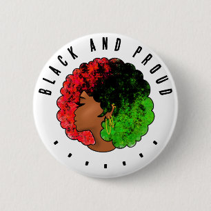 Badge Rond 5 Cm Fille noire panafricaine femme rouge vert fierté a