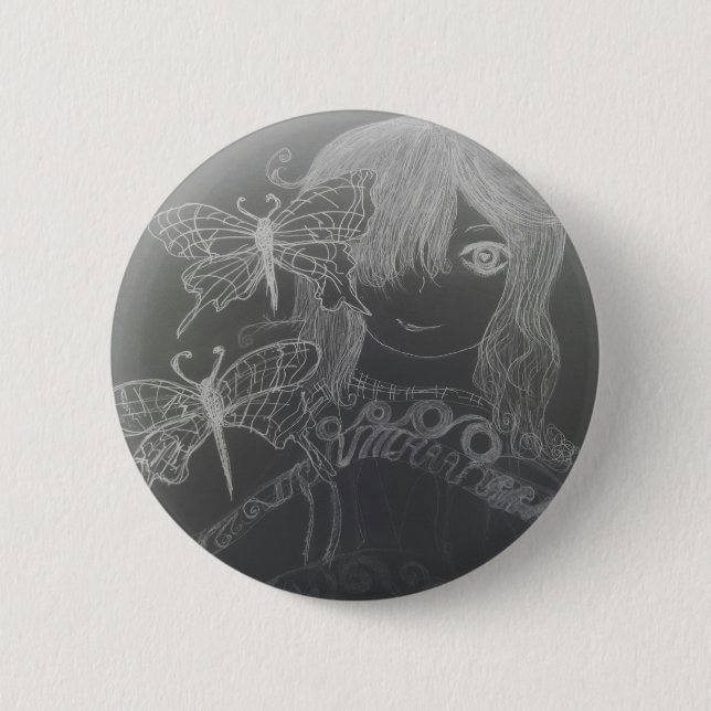 Badge Rond 5 Cm fille papillon (Devant)