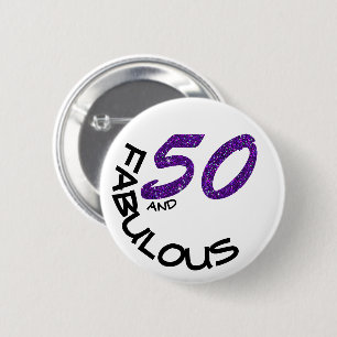 Badge Rond 5 Cm Fille Parties scintillant violet 50 Fabuleux anniv