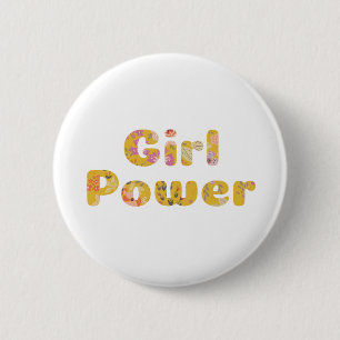 Badge Rond 5 Cm Fille Power Floral Letting en moutarde Jaune