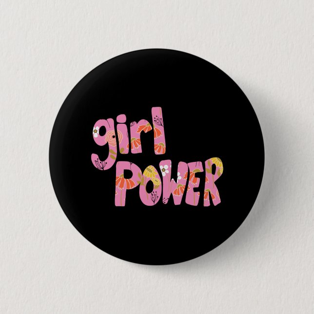 Badge Rond 5 Cm Fille Power Floral Pattern Lettering 92 (Devant)