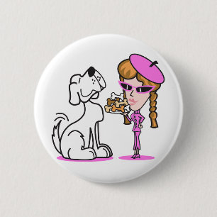 Badge Rond 5 Cm fille rétro et chien de compagnie