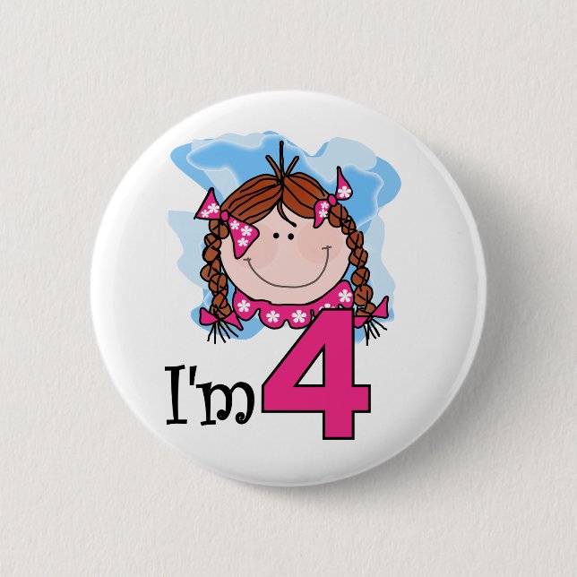 Badge Rond 5 Cm Fille rousse j'ai quatre ans (Devant)