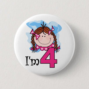 Badge Rond 5 Cm Fille rousse j'ai quatre ans
