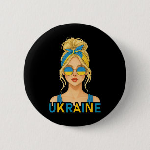 Badge Rond 5 Cm Fille ukrainienne blonde Drapeau ukrainien Fille u