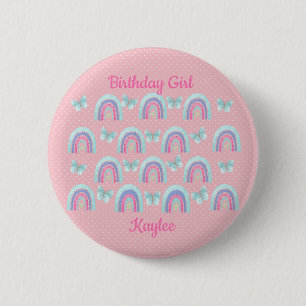 Badge Rond 5 Cm Filles d'anniversaire Rainbows, papillons et Pois