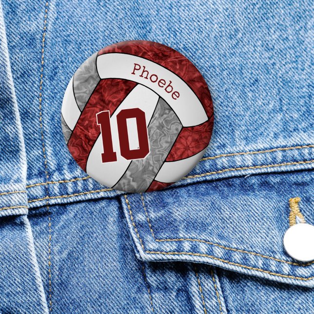 Badge Rond 5 Cm filles maroon gris volleyball équipe couleurs (on denim jacket)