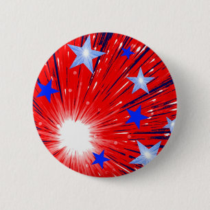 Badge Rond 5 Cm Firework Bouton bleu rouge blanc rond