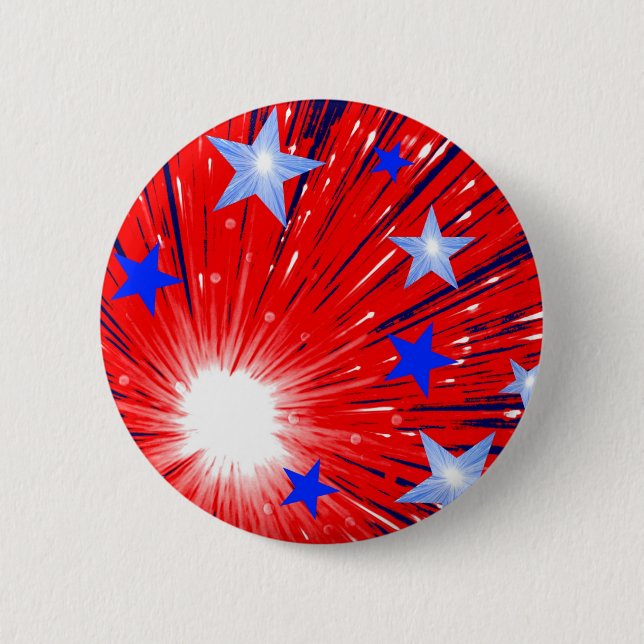 Badge Rond 5 Cm Firework Bouton bleu rouge blanc rond (Devant)