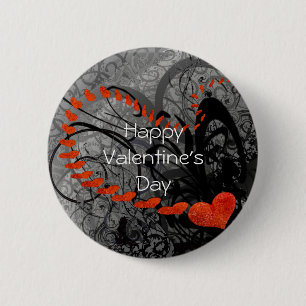 Badge Rond 5 Cm Fissures du coeur noir et rouge