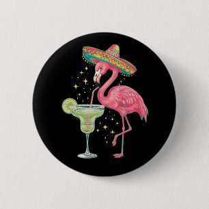 Badge Rond 5 Cm Flamant qui boit une Margarita Poncho Mexicain Drô