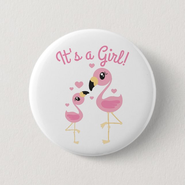 Badge Rond 5 Cm Flamant rose Baby shower mignon Tropical C'est une (Devant)