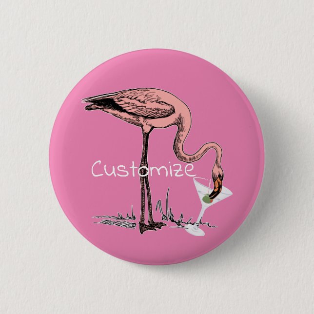 Badge Rond 5 Cm Flamant rose Boire Martini Thunder_Cove (Devant)