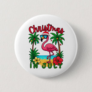 Badge Rond 5 Cm Flamant rose de Noël en juillet