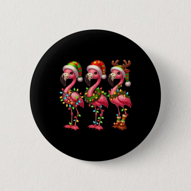 Badge Rond 5 Cm Flamant rose Noël Sarcastique Noël Lumières Flaman (Devant)