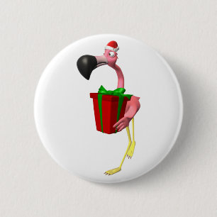 Badge Rond 5 Cm Flamant rose Père Noël