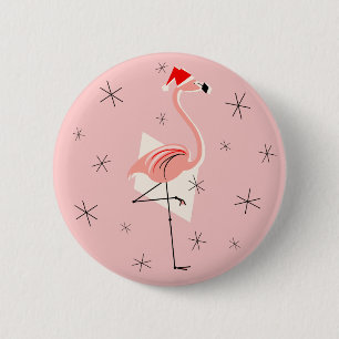 Badge Rond 5 Cm Flamant rose Père Noël Rose bouton rond