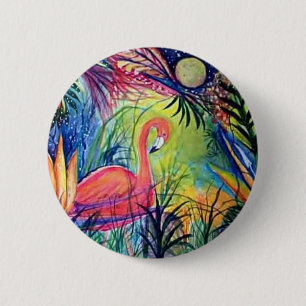 Badge Rond 5 Cm Flamant rose rose