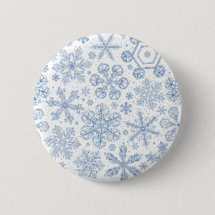 Badge Rond 5 Cm Fléchettes de neige grises sur blanc