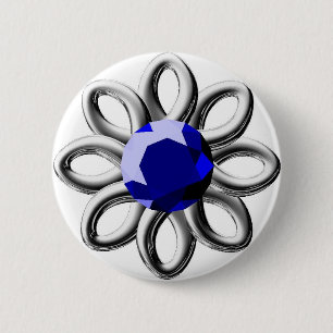 Badge Rond 5 Cm Fleur argentée en pierre bleue