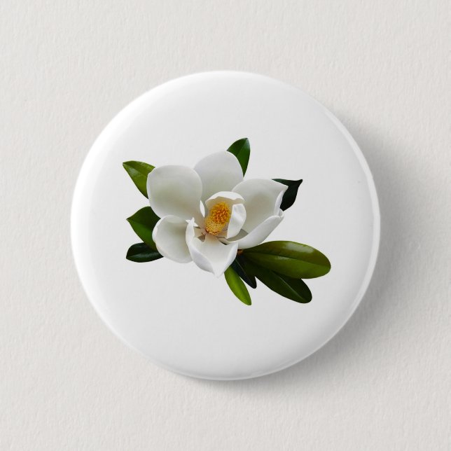 Badge Rond 5 Cm fleur blanche de magnolia (Devant)