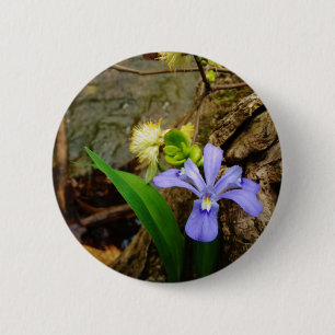 Badge Rond 5 Cm Fleur blanche pourpre bleu Iris