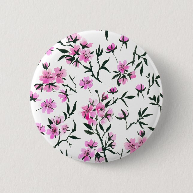 Badge Rond 5 Cm Fleur de cerisier blanc sur blanc (Devant)