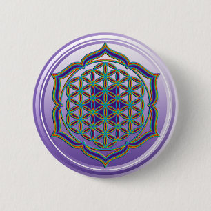 Badge Rond 5 Cm Fleur de la vie / Blume des Lebens - Lotus Contour