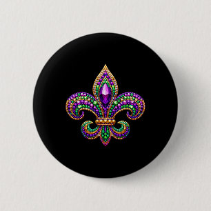 Badge Rond 5 Cm Fleur de lis Mardi Gras Symbole Carnaval Parade Co