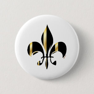 Badge Rond 5 Cm Fleur de Lis noir et or