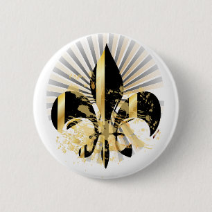 Badge Rond 5 Cm Fleur de Lis noir et or