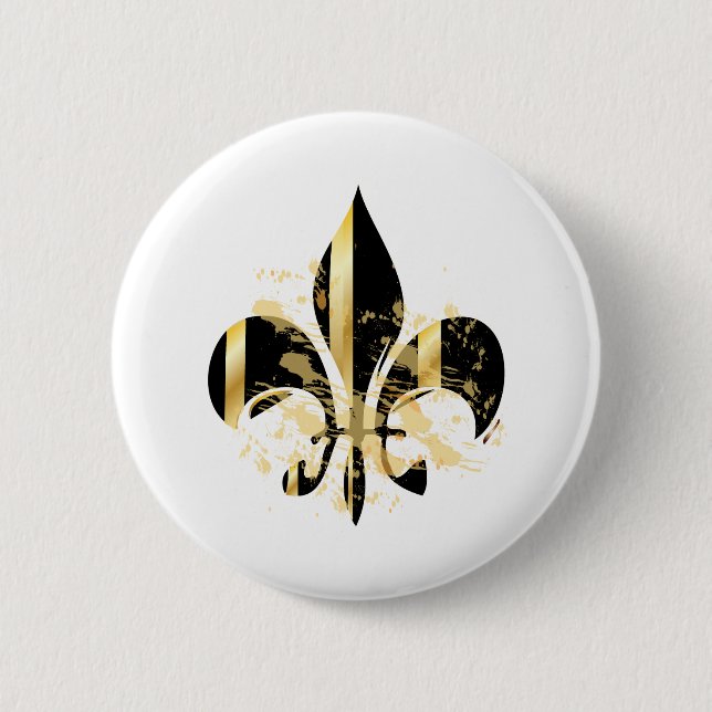 Badge Rond 5 Cm Fleur de Lis noir et or (Devant)