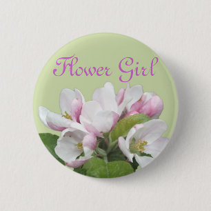 Badge Rond 5 Cm Fleur de pomme rose clair fille mariage