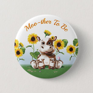 Badge Rond 5 Cm Fleur de soleil de vache mère d'être bébé fille