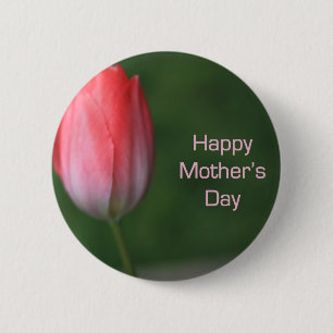 Badge Rond 5 Cm fleur de tulipe rouge, jour de mère heureuse