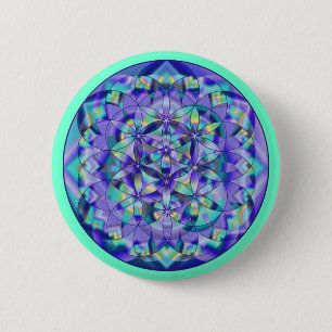 Badge Rond 5 Cm Fleur de vie Bleu~boutons Bouton