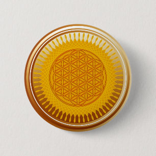 Badge Rond 5 Cm Fleur de vie / Blume des Lebens - Brun soleil